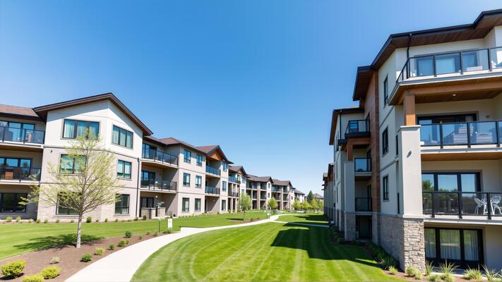 modern-apartment-complex-surrounded-by-lush-green-landscape-photo